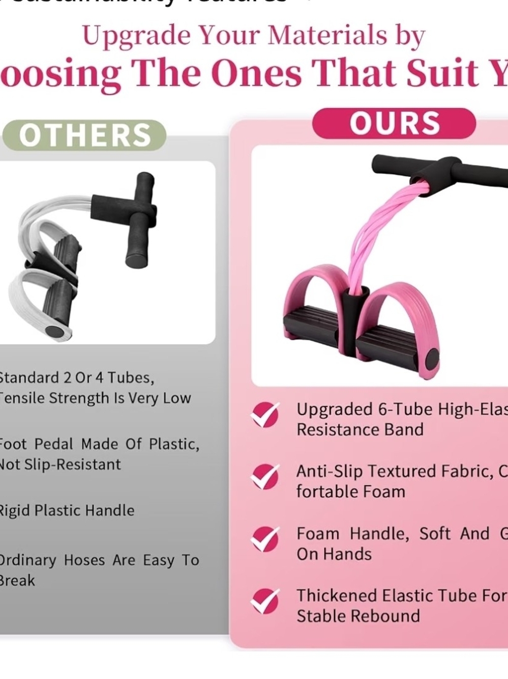 Pink Resistance Rowing Pull Rope with Foot Pedals - - Picture 3 of 6